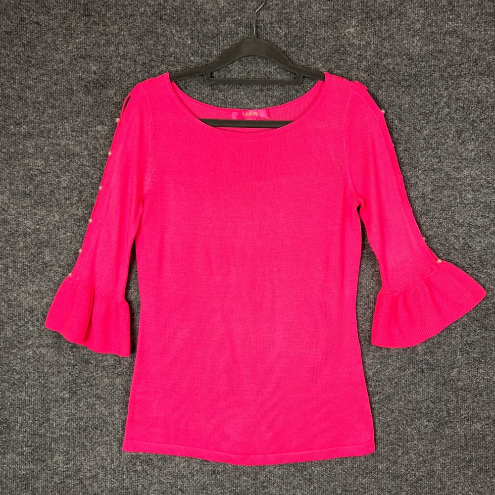 Lilly Pulitzer‎ Pink Pearl Accent Bell Sleeve Knit Top Small